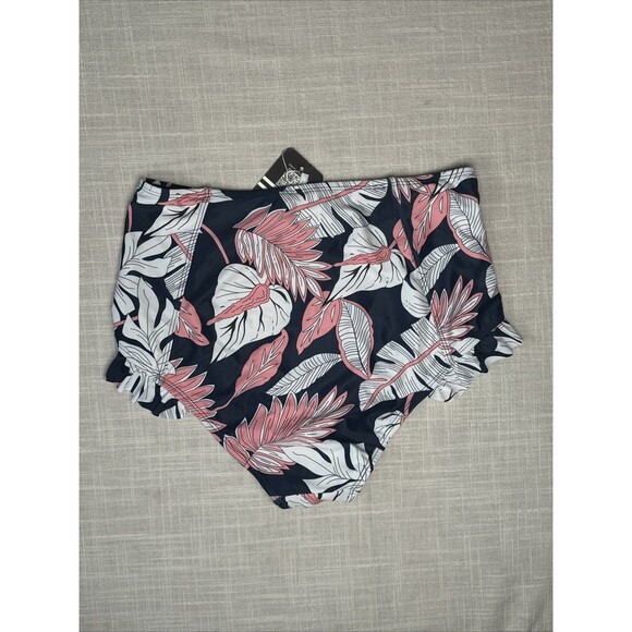 Shekini High Waist Ruffle Bikini‎ Bottom Women’s Size Small Navy White Pink - Picture 3 of 12